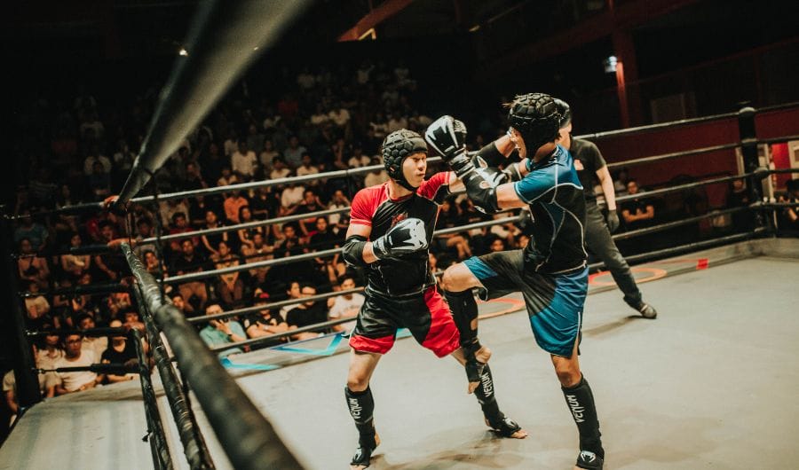 Kick boxing fighters during a match