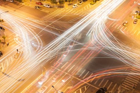 Blurred image of a traffic crossing resulting to blurred lights