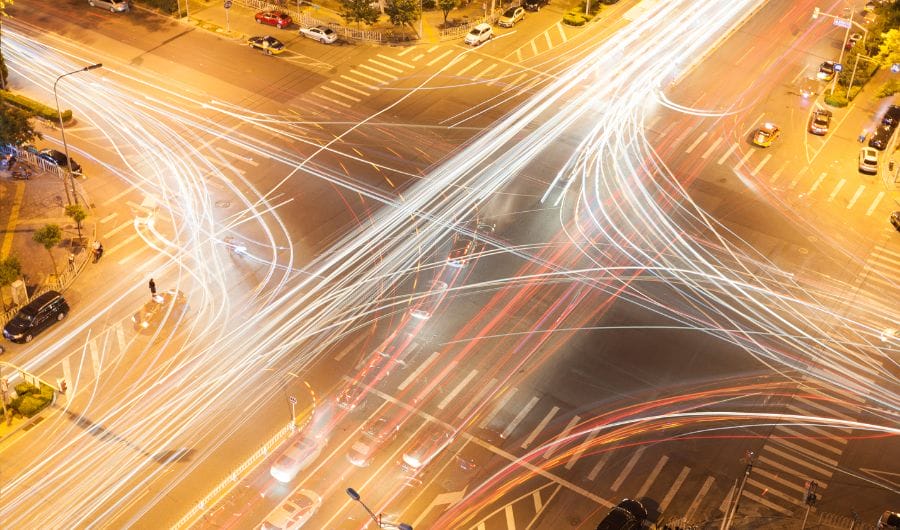 Blurred image of a traffic crossing resulting to blurred lights