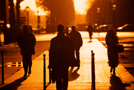 Silhouette of people in nearly night time