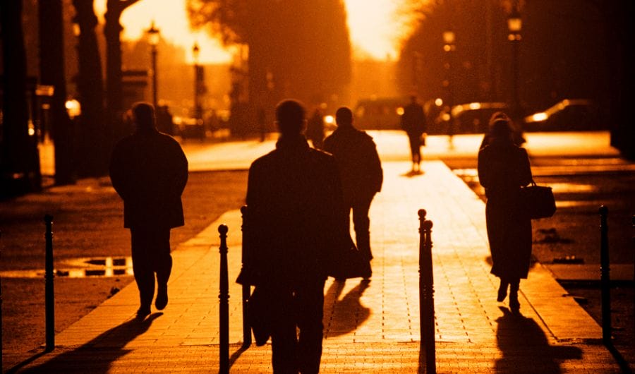 Silhouette of people in nearly night time